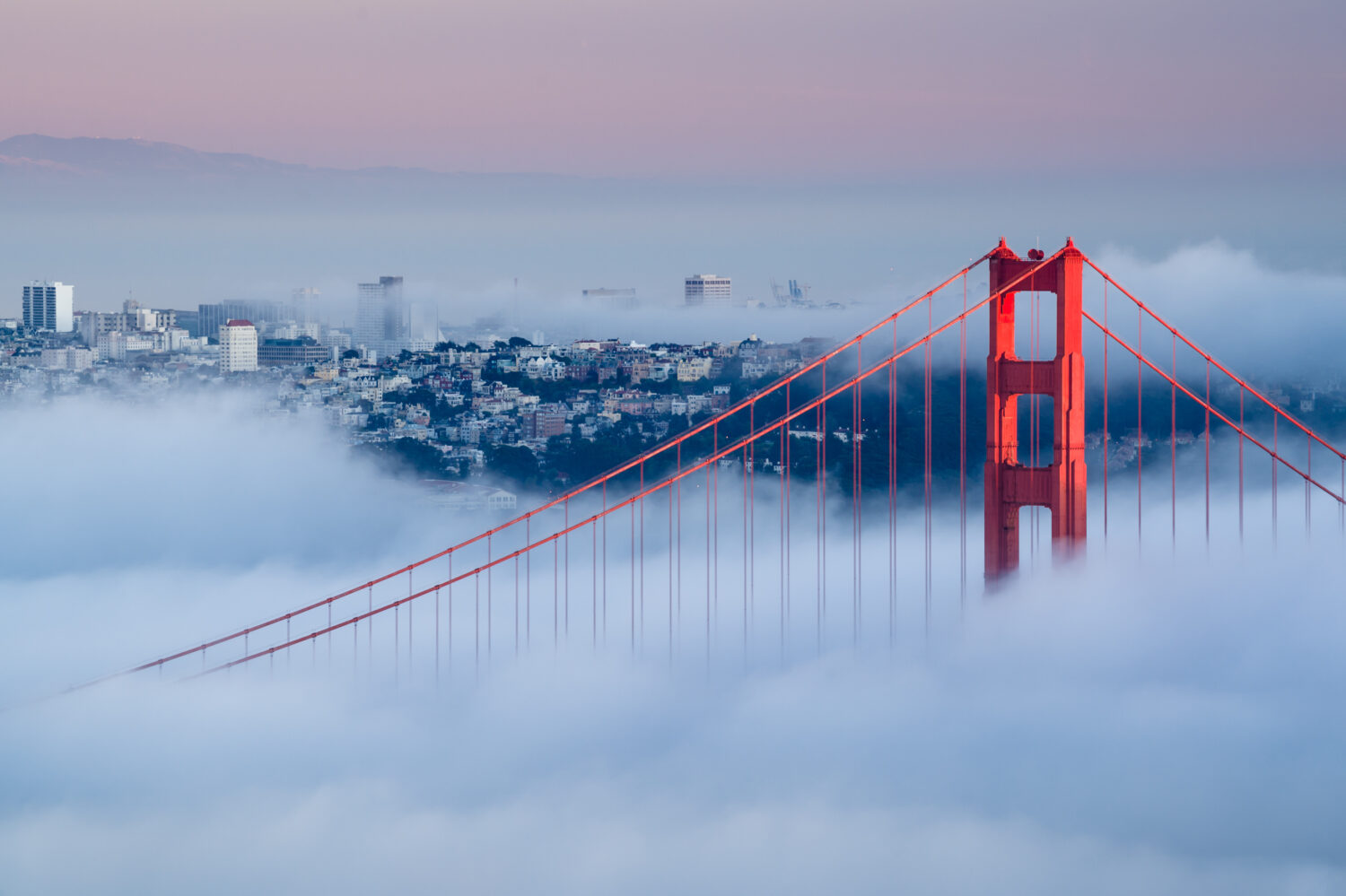Golden Gate all'alba circondato dalla nebbia