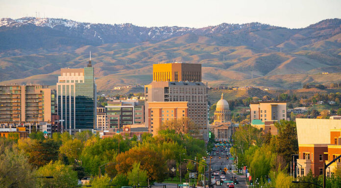 Capital Building Peaks Out Between Structures in Boise