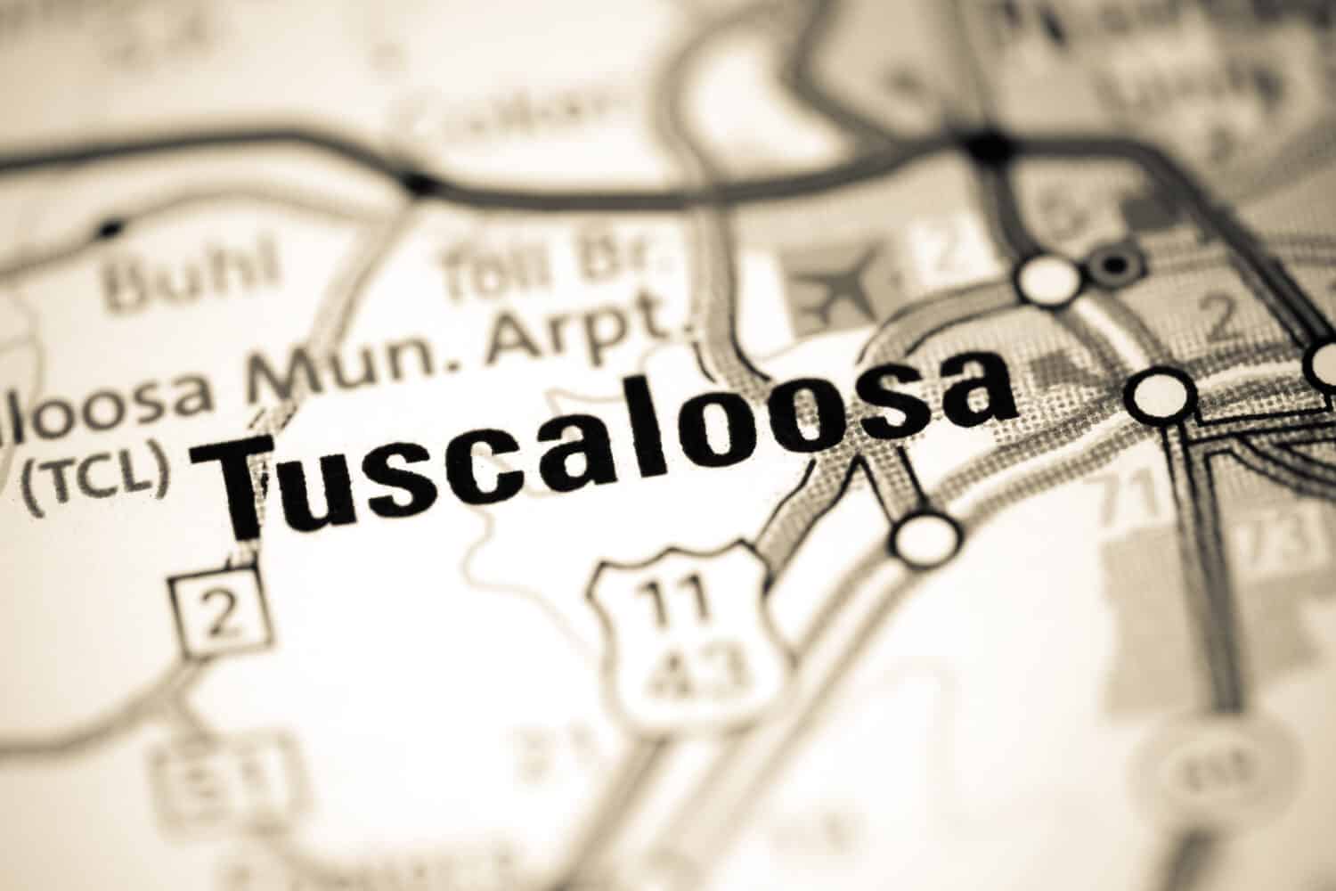 Tuscaloosa.  Alabama.  Stati Uniti su una mappa