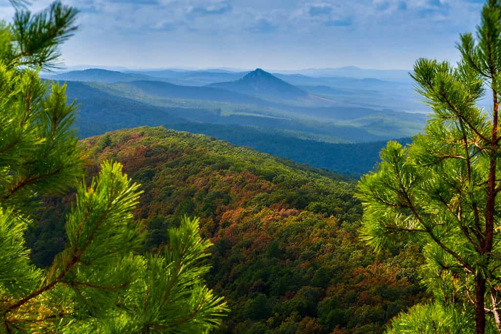 montagna biforcuta in lontananza che guarda oltre le montagne Ouachita