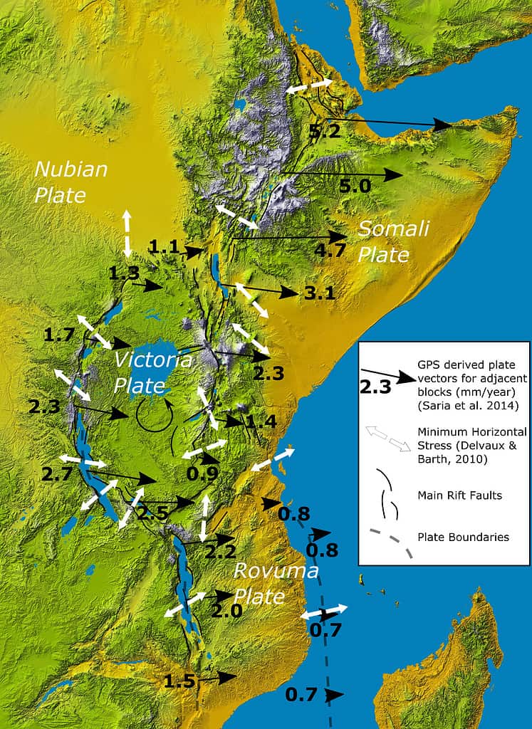 East Africa Rift System GPS e mappa delle sollecitazioni