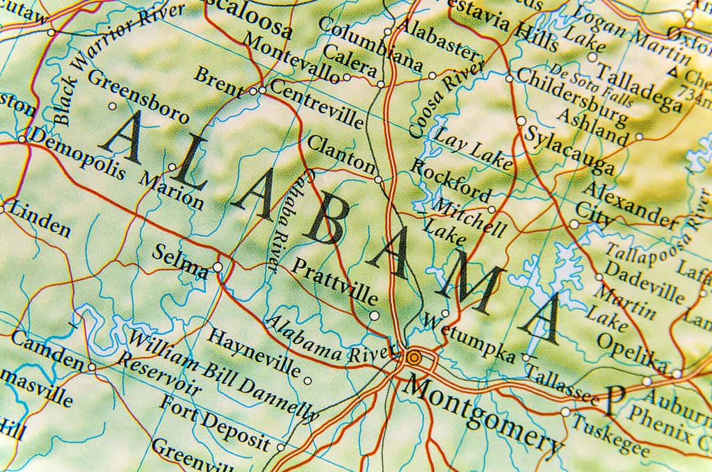 Chiudi la mappa geografica dell'Alabama