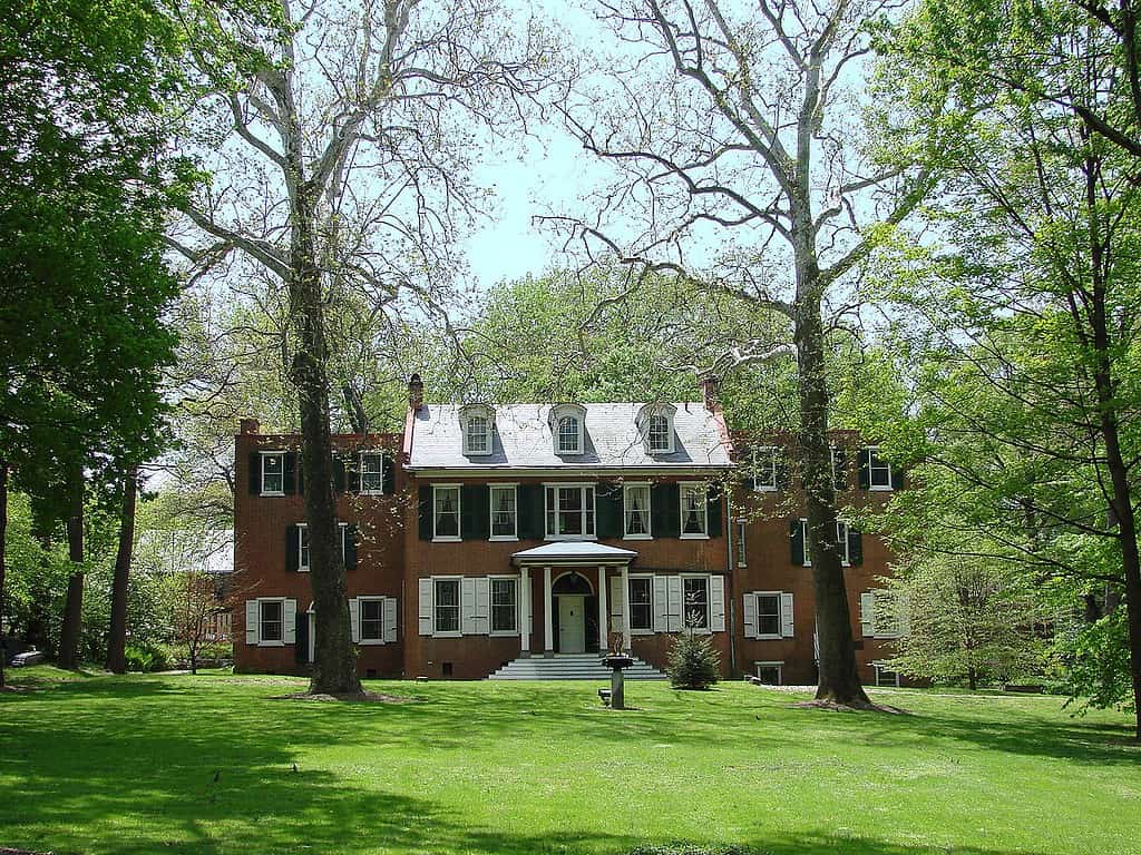 Wheatland, l'ex casa del presidente James Buchanan, dal cortile anteriore, fuori Lancaster, Pennsylvania.