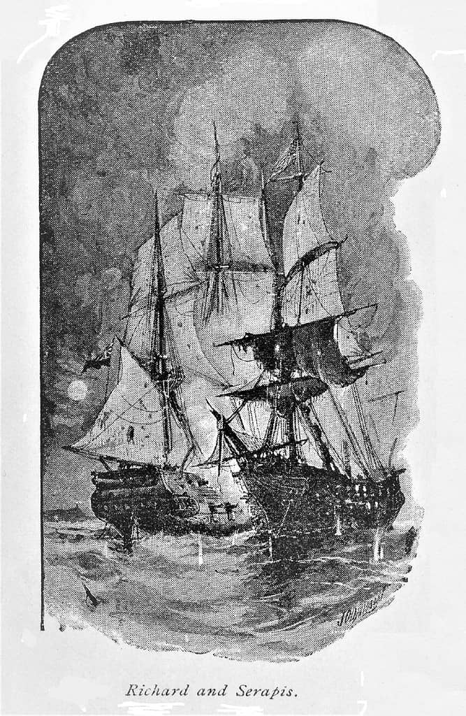 La nave Bon Homme Richard combatte la nave della marina britannica, la rivoluzione americana