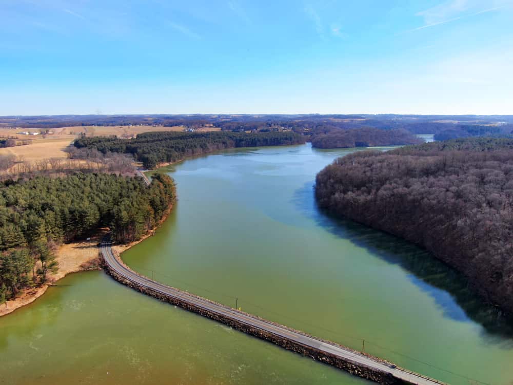 Bellissime riprese aeree del lago Octoraro a Lancaster/Chester County Pa. 