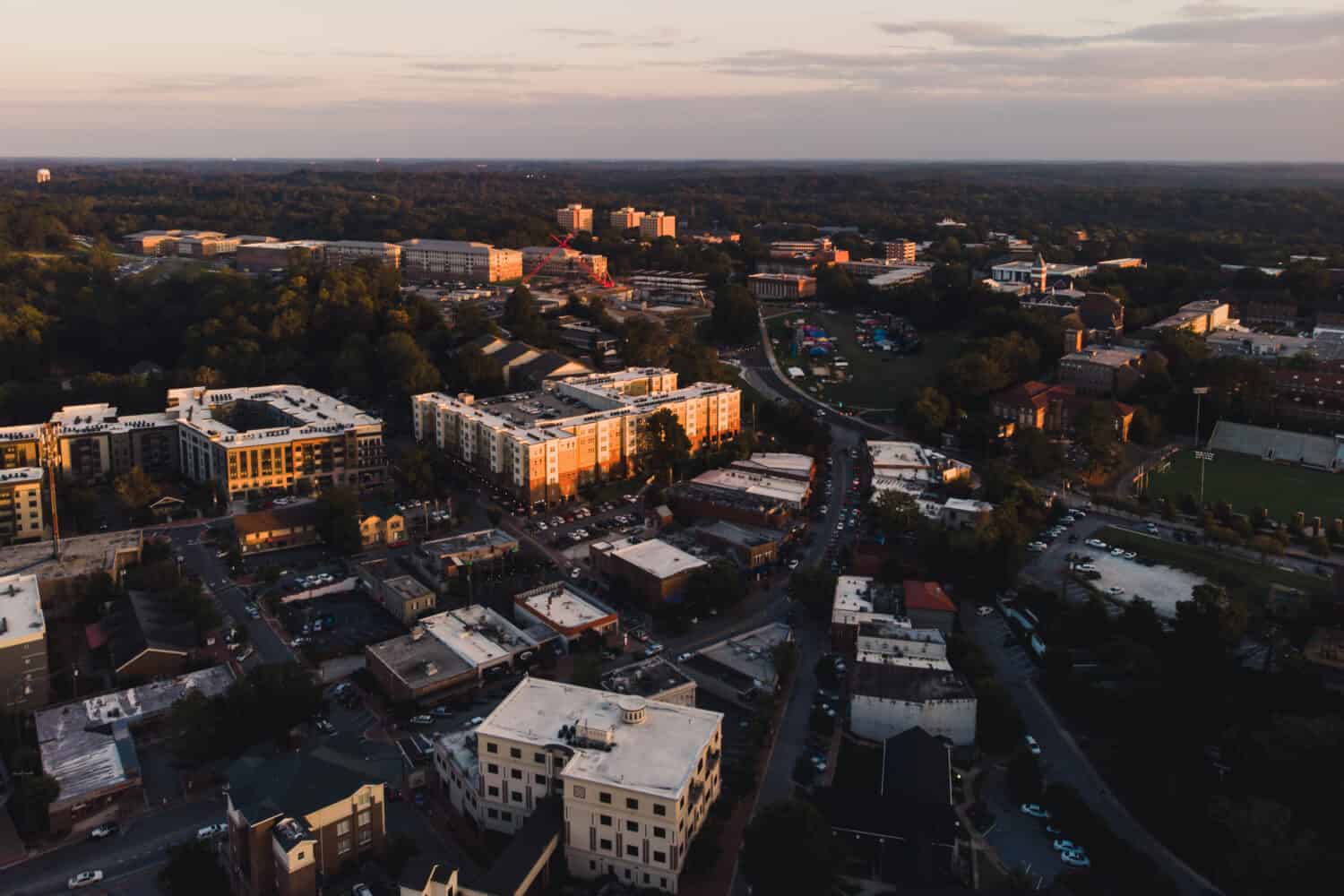 Il centro di Clemson al tramonto