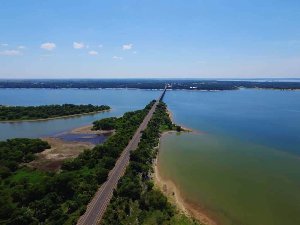 Vista aerea, Lago Whitney vicino a Waco Texas