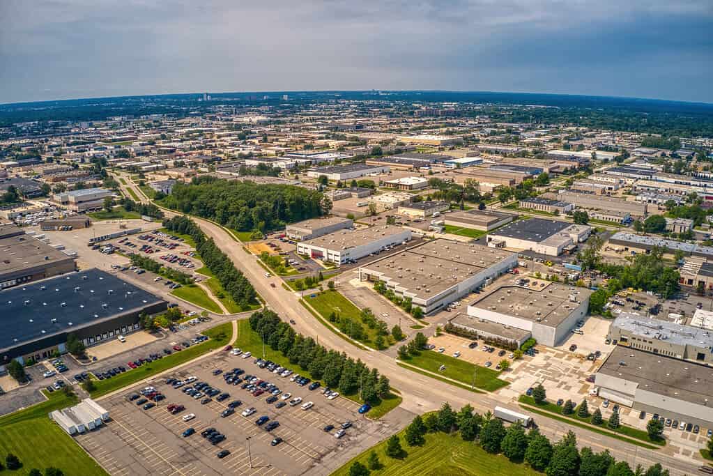 Vista aerea del sobborgo di Detroit di Warren, Michigan