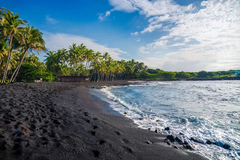Punaluu spiaggia di sabbia nera, Big Island, Hawaii