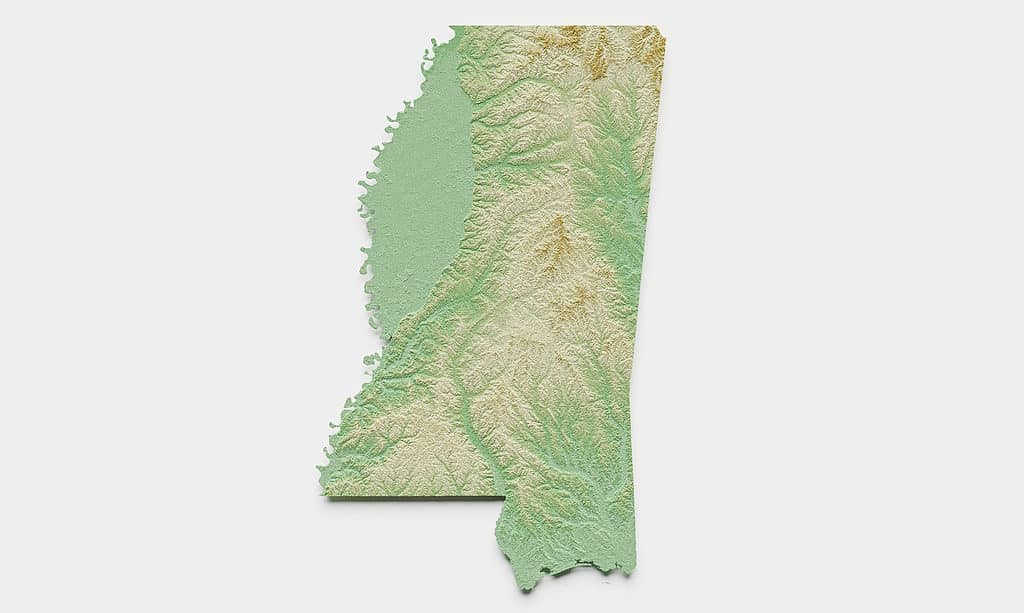 Mappa di rilievo topografico del Mississippi