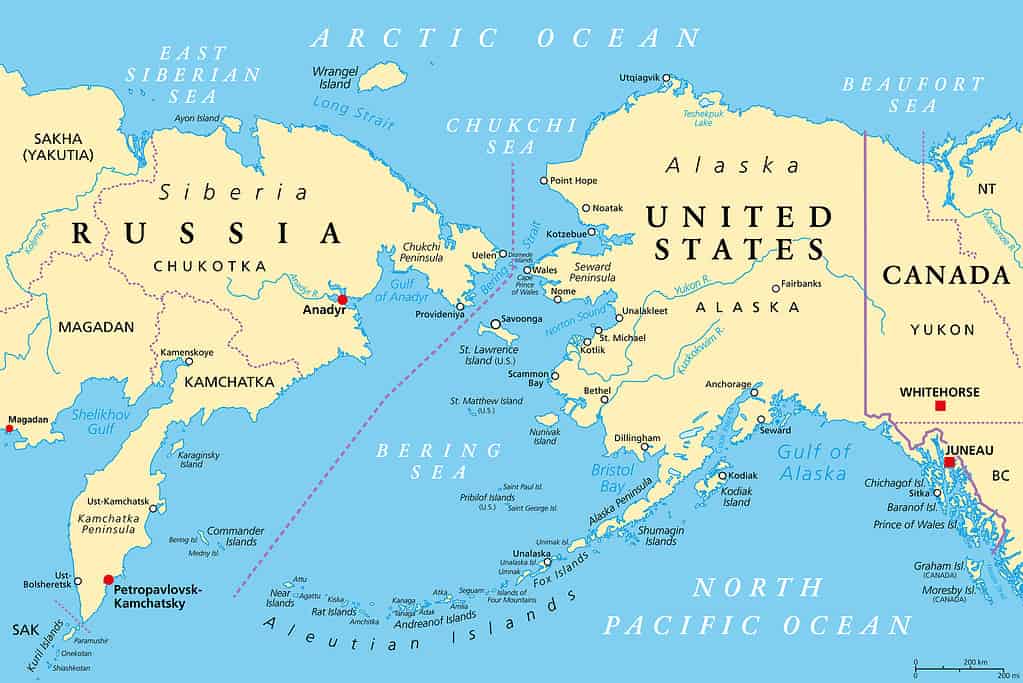 Confine marittimo tra Russia e Stati Uniti, mappa politica
