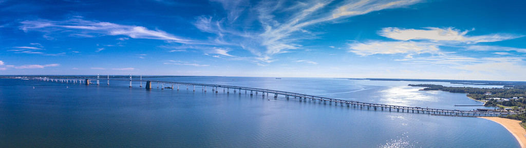 Panorama del ponte della baia di Chesapeake vicino ad Annapolis, Maryland.