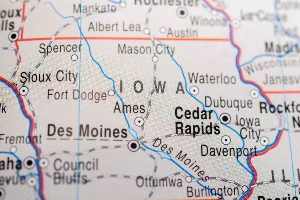 Visualizzazione mappa di Cedar Rapids e Iowa State