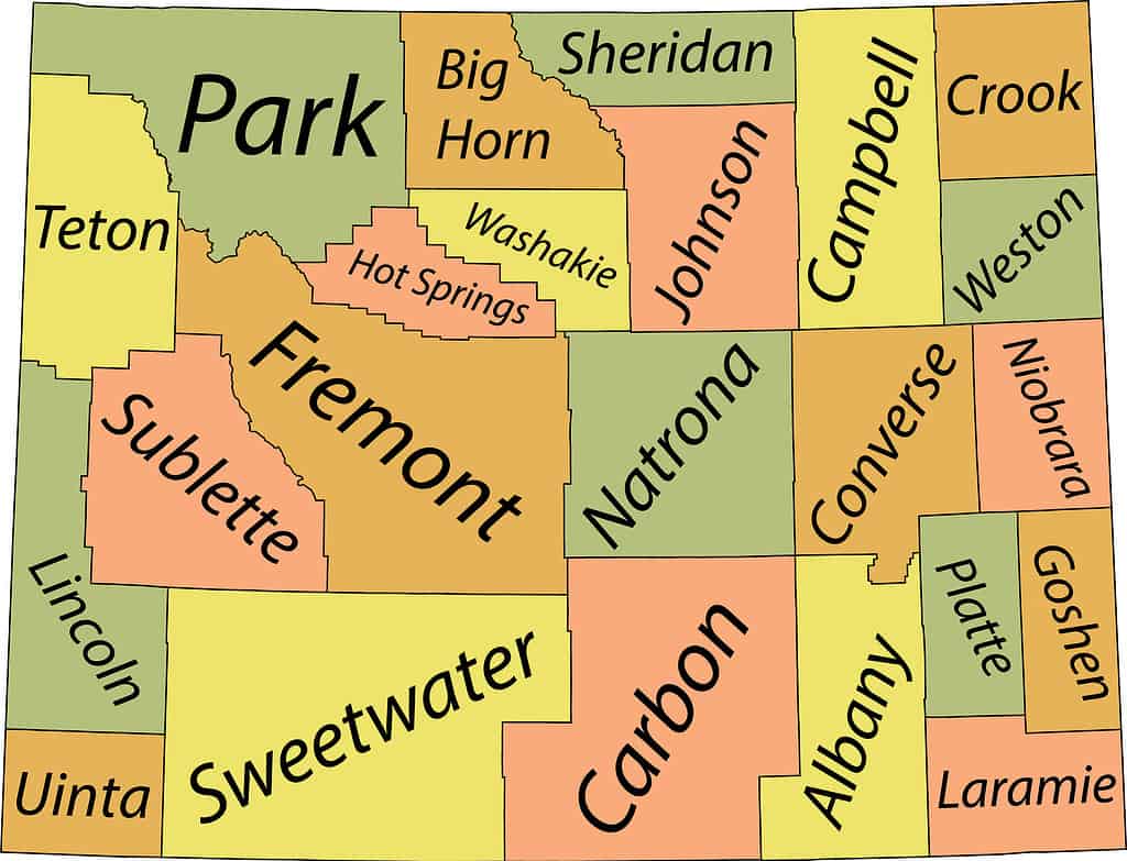 Mappa delle contee pastello del Wyoming, Stati Uniti