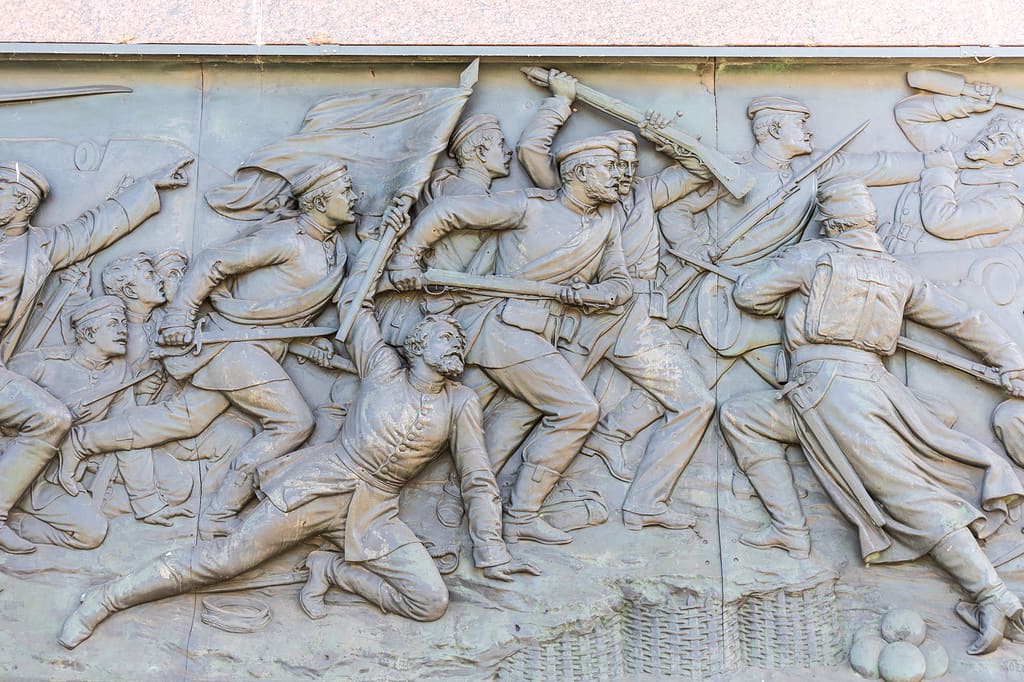 Statua sulla Colonna della Vittoria di Berlino, un monumento per commemorare la vittoria prussiana nella guerra danese-prussiana e la sconfitta dell'Austria, della guerra austro-prussiana e della Francia