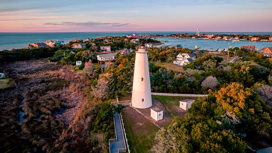 Faro di Ocracoke sull'isola di Ocracoke nella Carolina del Nord, USA.