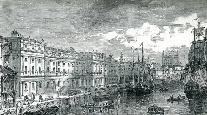 Custom House e Torre di Londra nel XIX secolo