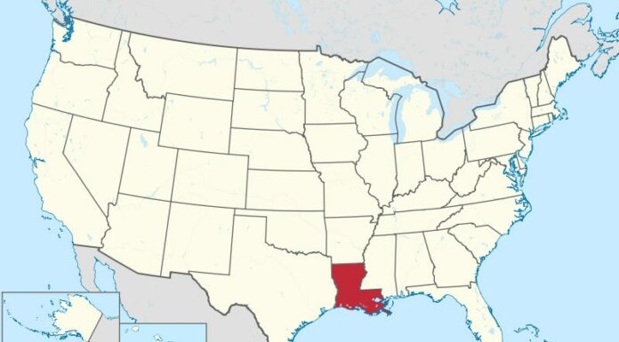 Louisiana su una mappa degli Stati Uniti