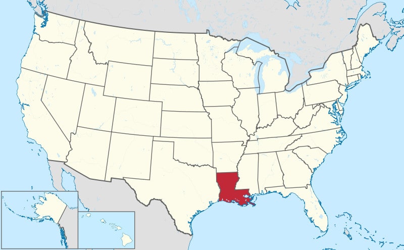 Louisiana su una mappa degli Stati Uniti