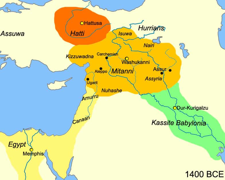 Mappa del vicino oriente intorno al 1400 a.C.