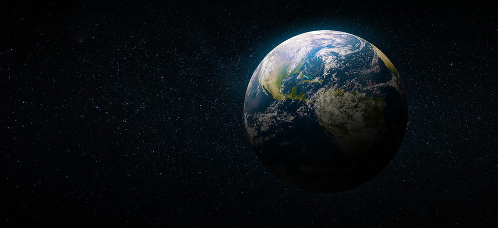Terra nello spazio.  Pianeta blu per carta da parati.  Pianeta verde o globo sulla galassia.  Elementi di questa immagine forniti dalla NASA