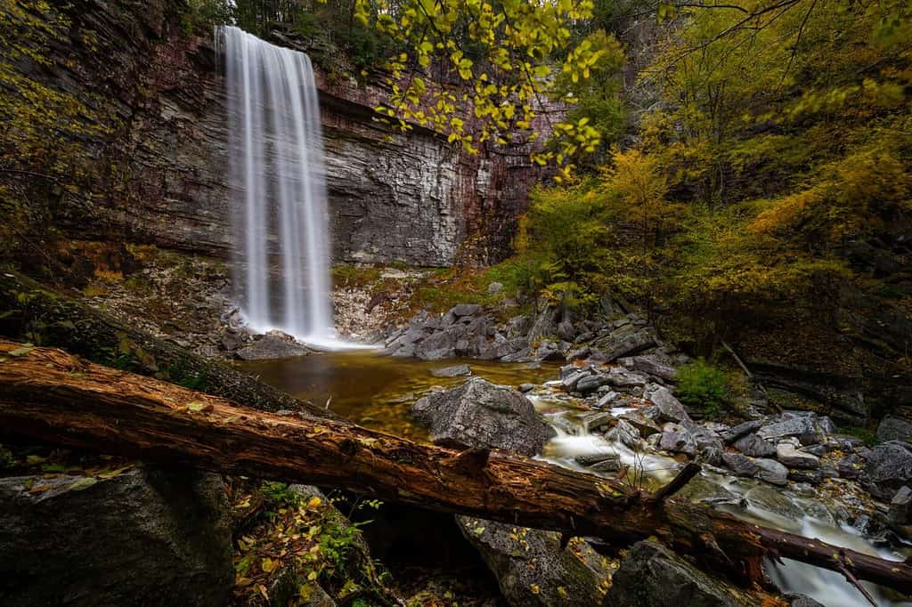 Stony Kill Falls - Lunga esposizione della cascata in autunno - Minnewaska State Park - Monti Catskill + Regione montuosa degli Appalachi - New York
