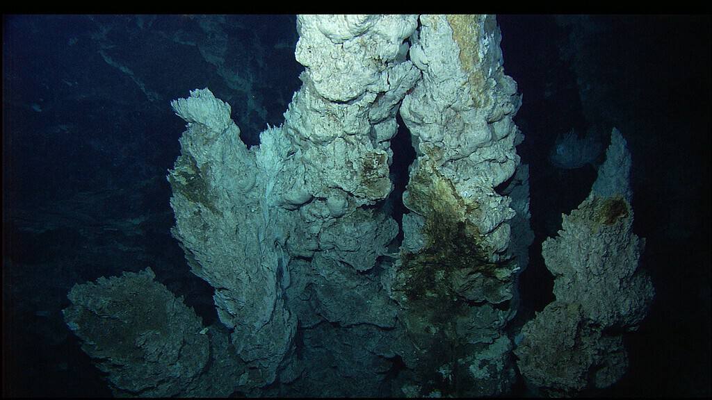 Guglie di carbonato nel campo di ventilazione della Città Perduta.  Oceano Atlantico, Dorsale medio-atlantica.