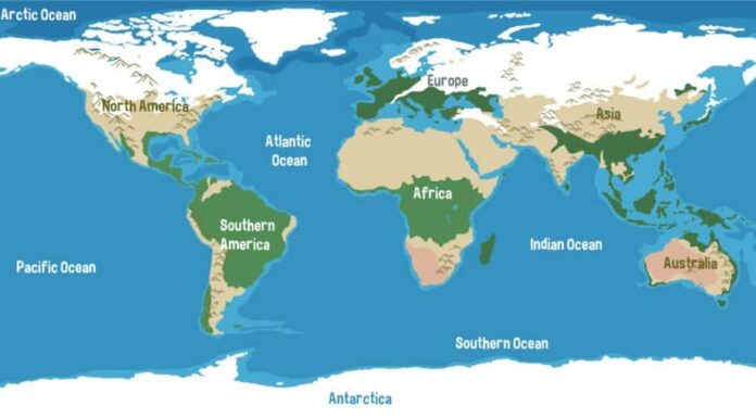 Mappa degli oceani del mondo