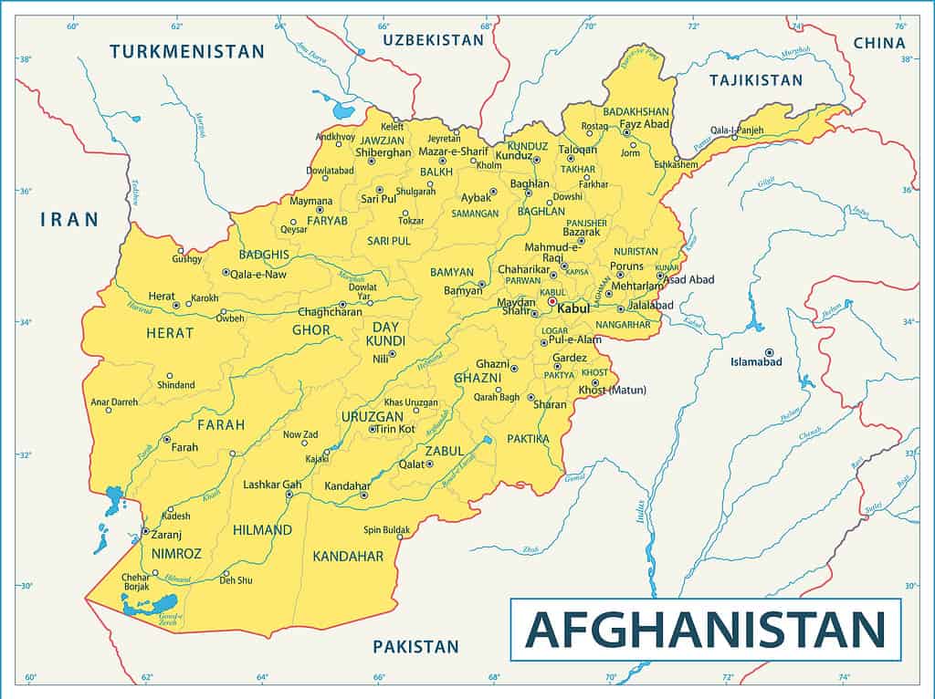 Mappa dell'Afghanistan - illustrazione vettoriale altamente dettagliata