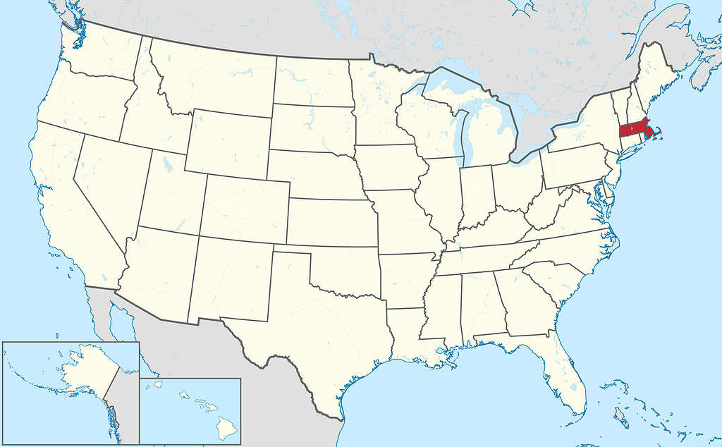 Massachusetts sulla mappa degli Stati Uniti