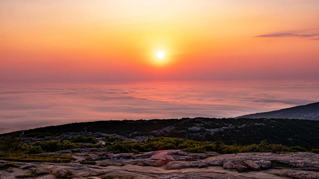 Alba, cima della montagna Cadillac, Acadia NP, Maine, Stati Uniti