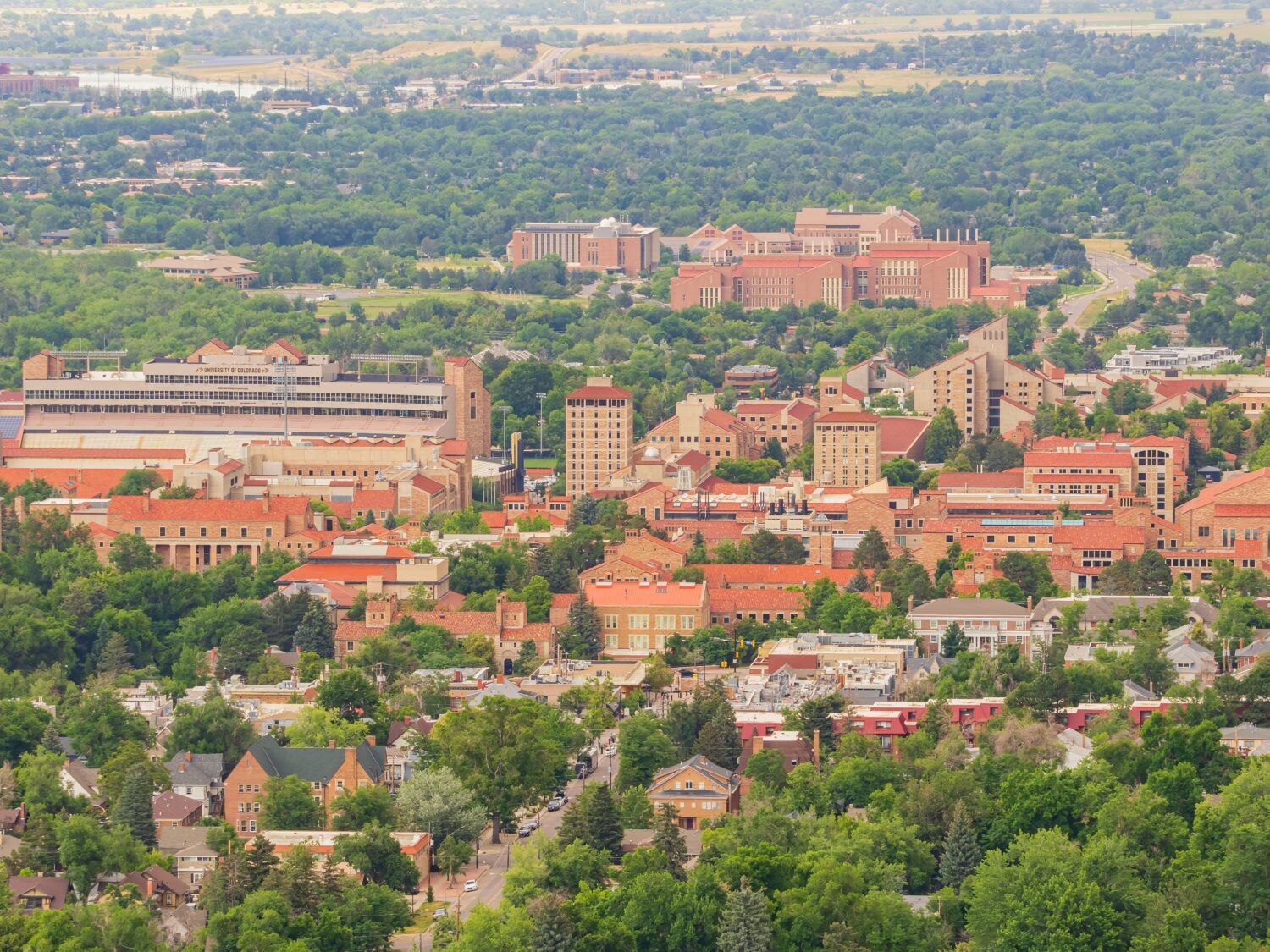 Veduta aerea dell'Università del Colorado Boulder in Colorado