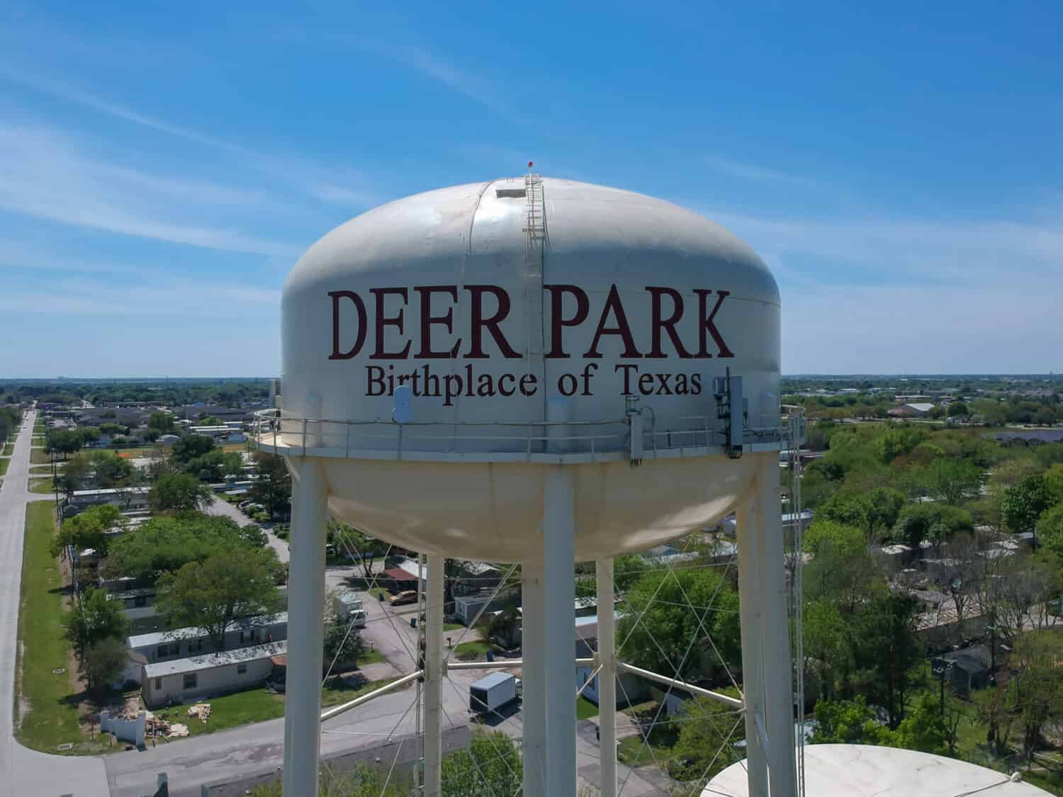 Veduta aerea della torre dell'acqua a Deer Park, Texas 