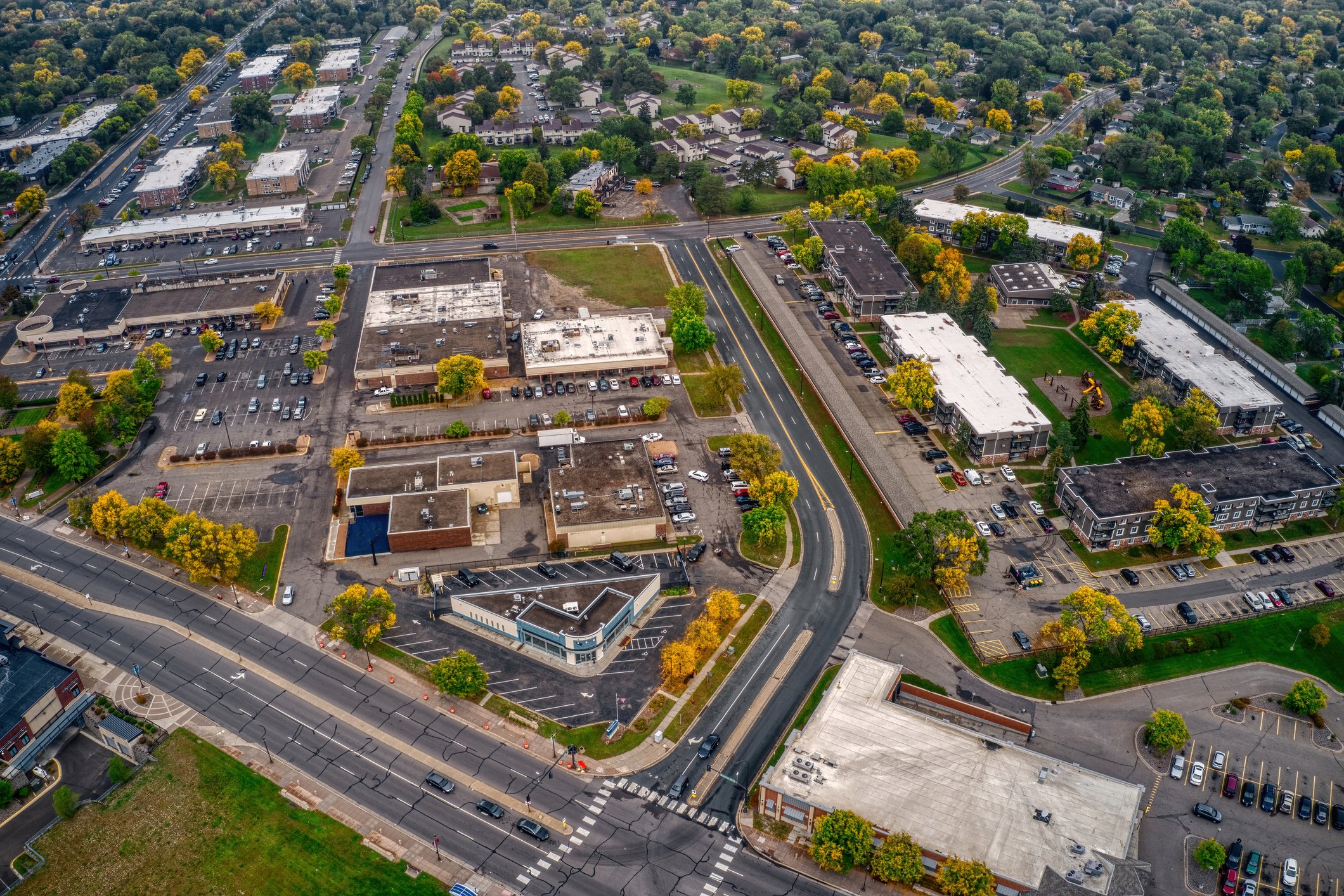 Veduta aerea del sobborgo di Twin Cities di Brooklyn Park nel Minnesota