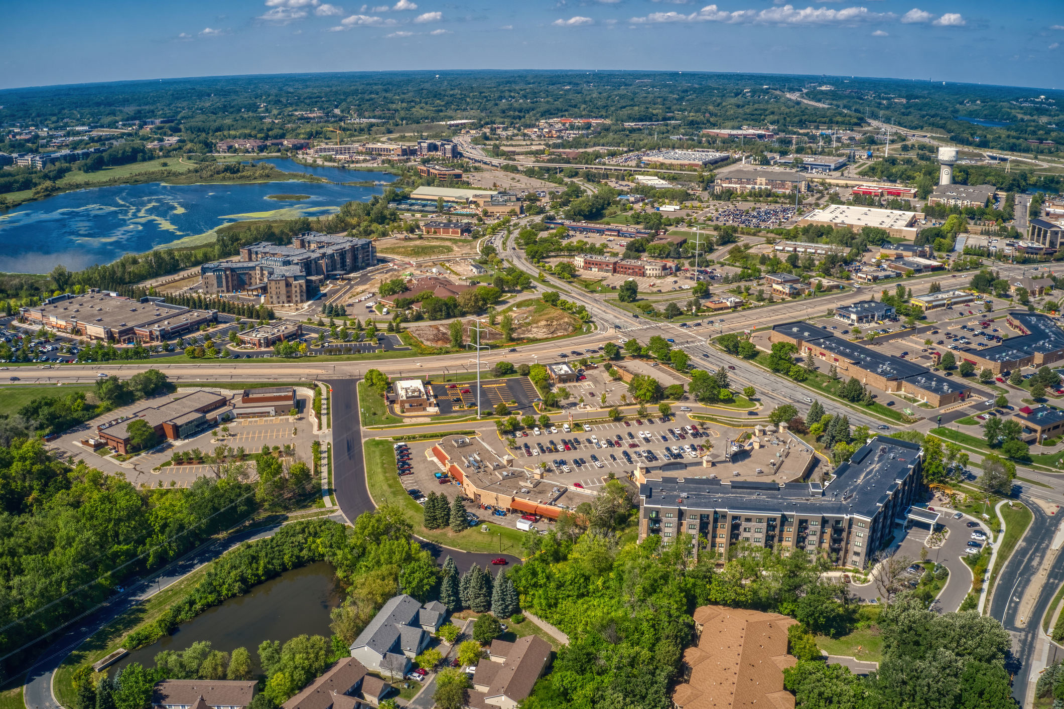 Veduta aerea del quartiere dello shopping di Eden Prairie, Minnesota