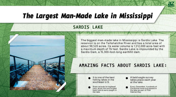 Infografica del più grande lago artificiale del Mississippi