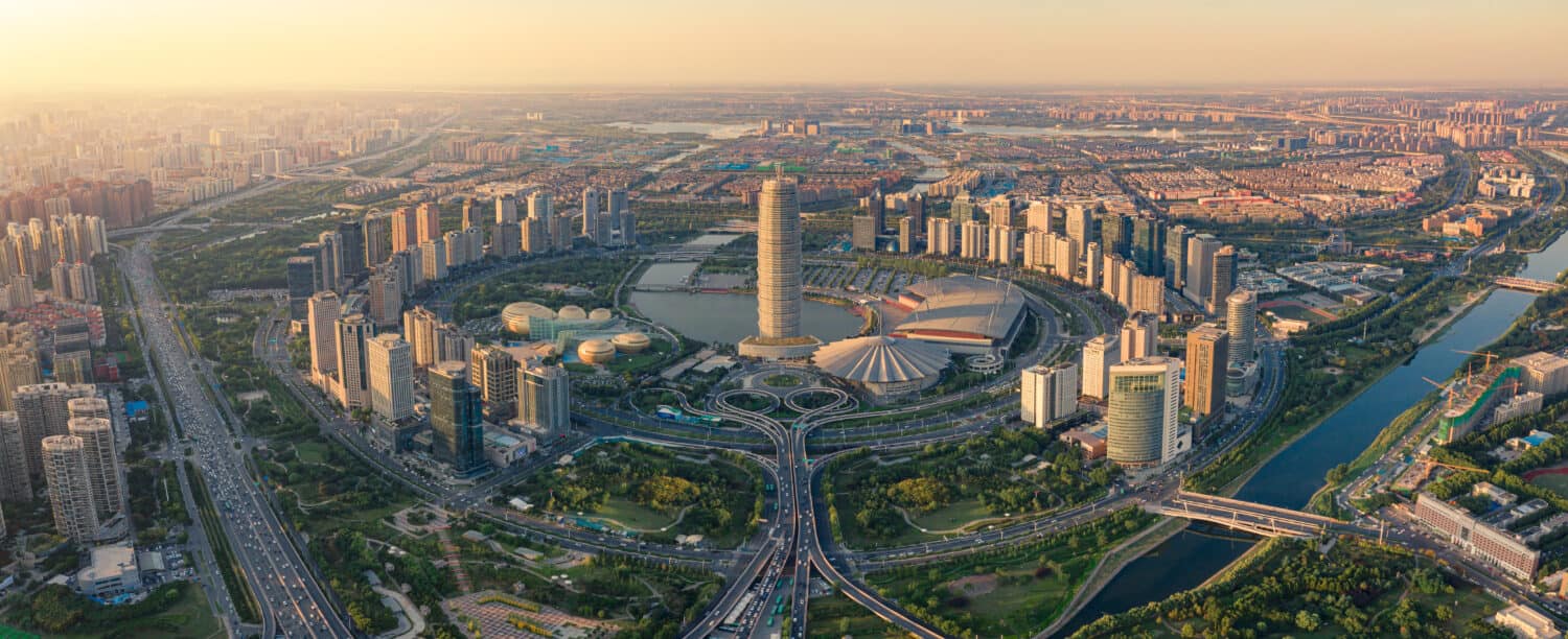 Fotografia aerea del CBD di Zhengzhou in Cina