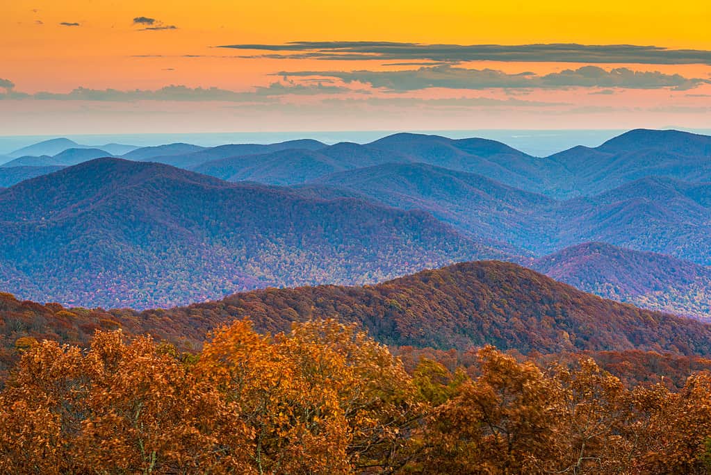 Montagne Blue Ridge al tramonto nella Georgia del Nord