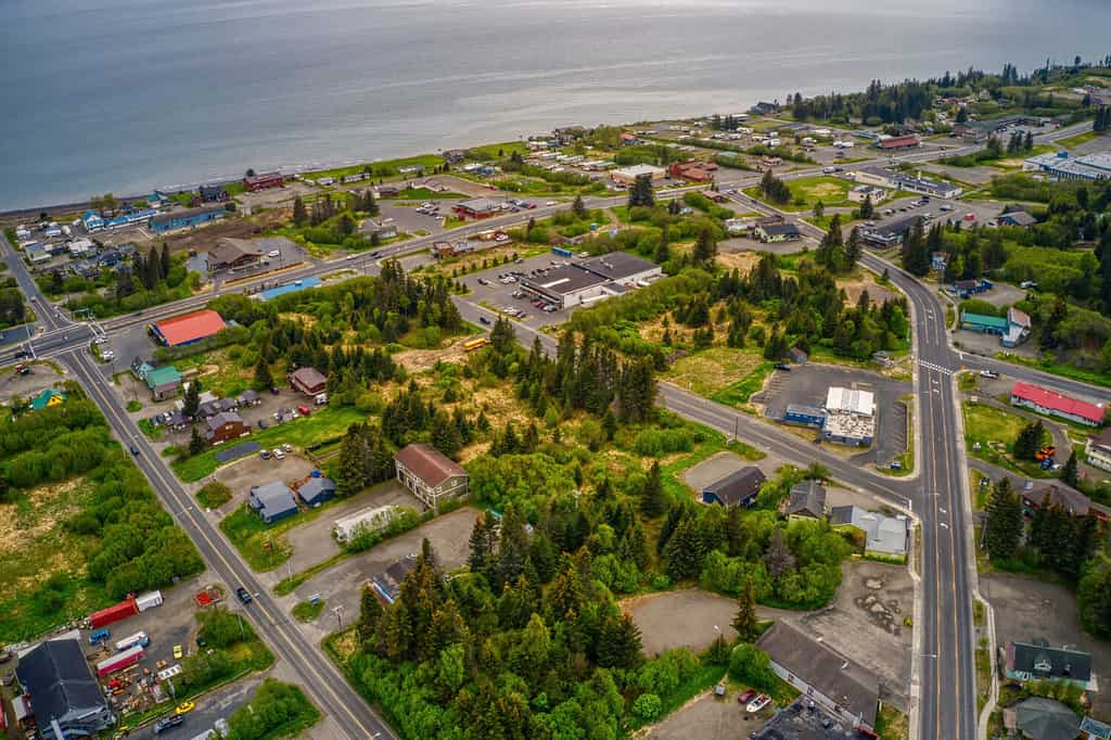 Veduta aerea di Homer, Alaska durante l'estate