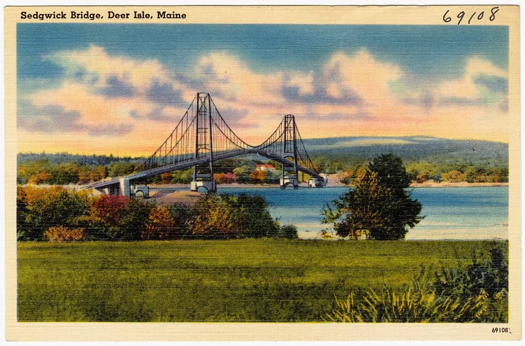 Cartolina del ponte dell'Isola dei Cervi tra il 1930 circa e il 1945 circa.