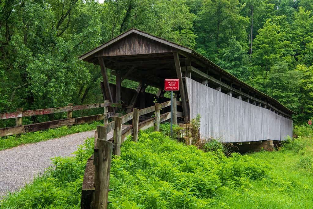 Ponte n. 35-16-02 Il ponte coperto Helmick, attraversa Killbuck Creek vicino a Blissfield, Clark Township, Ohio, è stato costruito nel 1863.