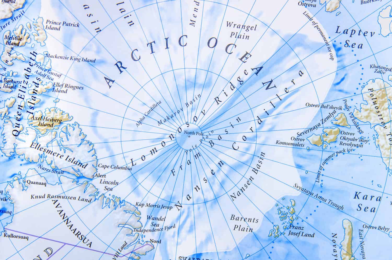 Mappa geografica della posizione vicina dell'Oceano Artico 