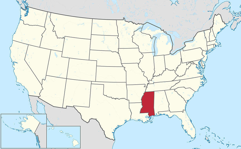 Mississippi sulla mappa degli Stati Uniti