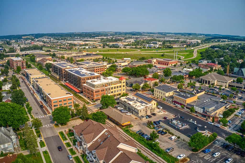 Veduta aerea del sobborgo Madison di Middleton, Wisconsin