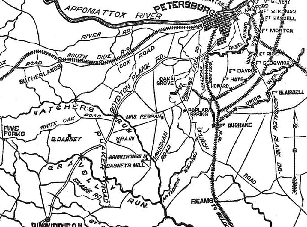 Illustrazione antica - Guerra civile - Mappa di Pietroburgo e dintorni - Virginia