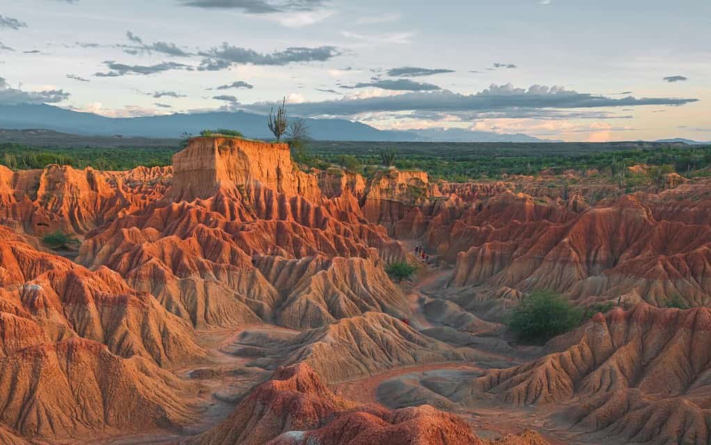 Formazioni di roccia rossa del deserto di Tatacoa con cactus Neiva villavieja colombia