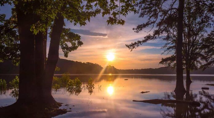 Tramonto sul lago Lanier a Gainesville, Georgia