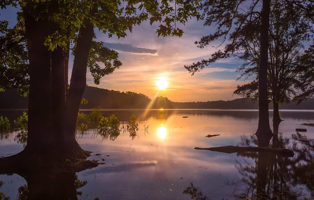 Tramonto sul lago Lanier a Gainesville, Georgia