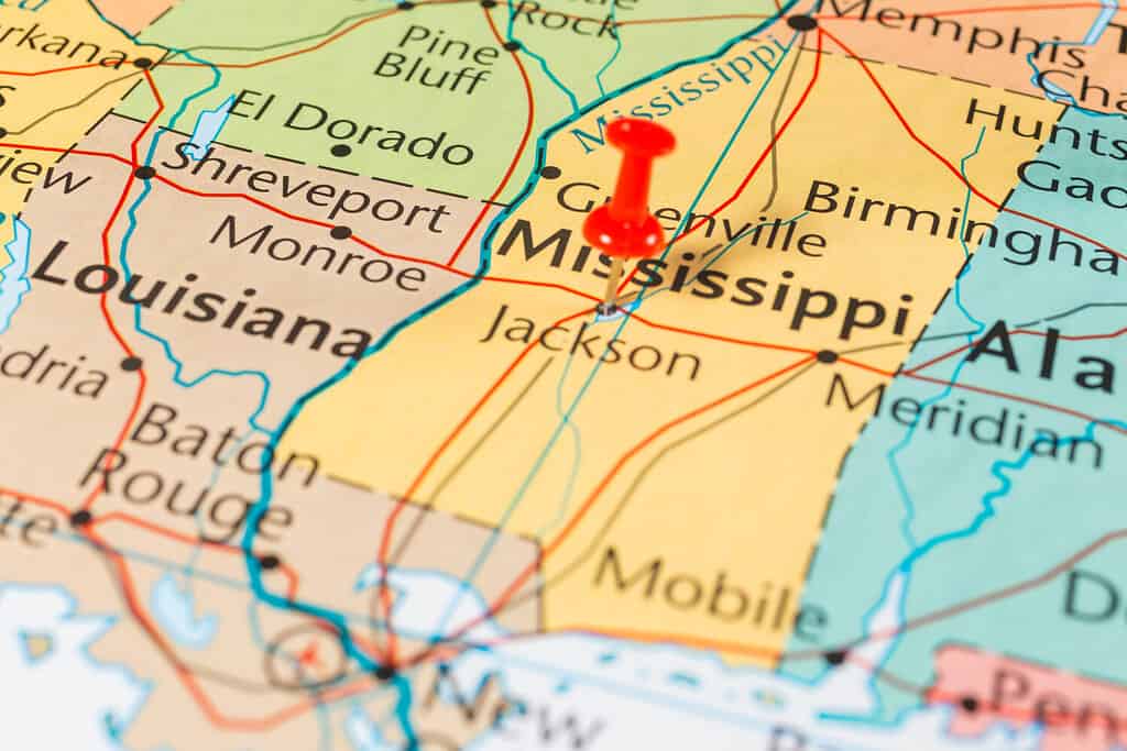 Mississippi sulla mappa degli Stati Uniti