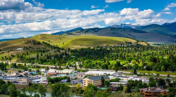 Vista di Missoula dal Monte Sentinel, a Missoula, nel Montana.